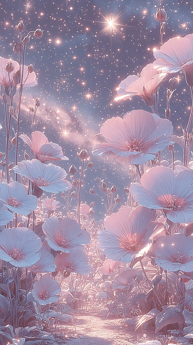 Galactic Garden Night Sky Flowers Stars