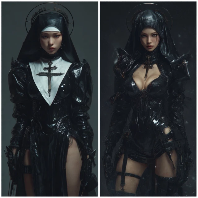 Anime Black Latex Battle Nuns Illustration