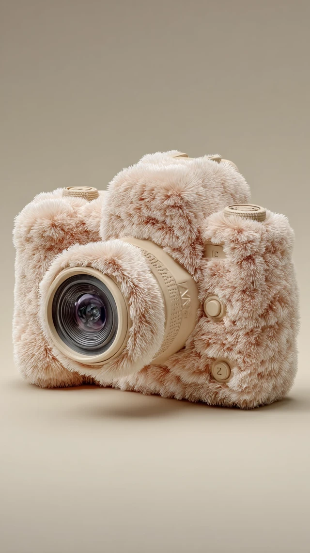 Fluffy Fur Camera 3D Render Surreal Photography