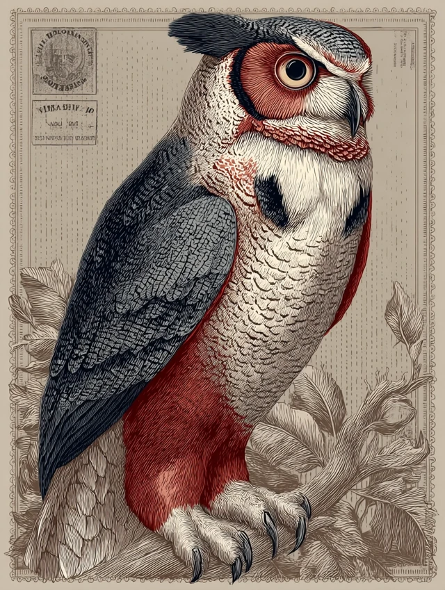 Retro Owl Postage Stamp Art