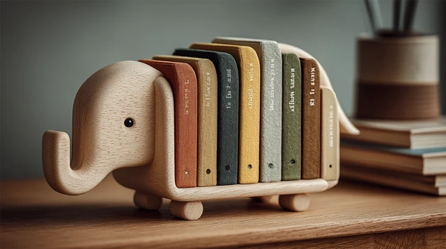 Elephant Bookshelf for Kids Wooden Study Desk Decor