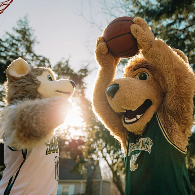 Basketball Mascots Playing Intense Game