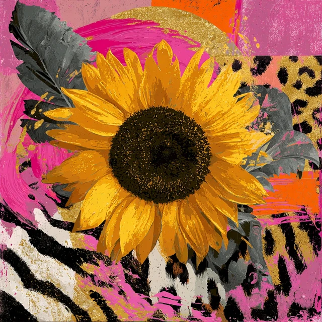 Sunflower Art Print with Animal Print Accents