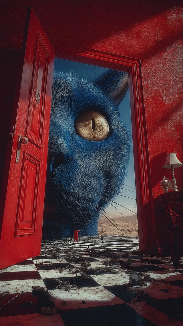 Surreal Cat Encounter Cinematic Scene