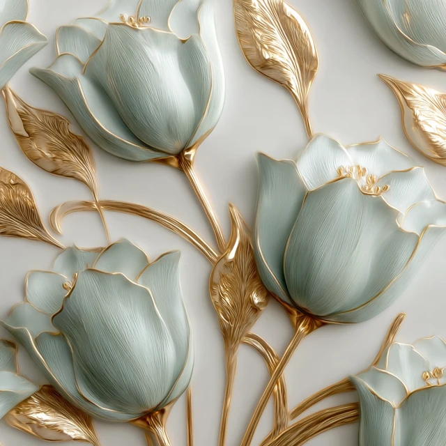 3D Mint Green and Gold Tulip Wall Art