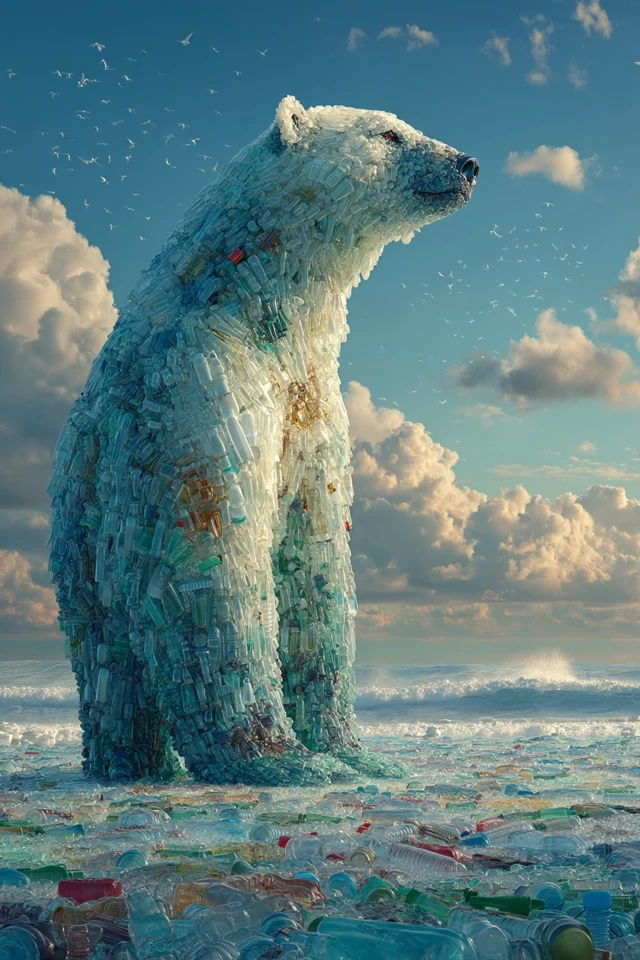 Polar Bear of Plastic Waste Ocean Pollution