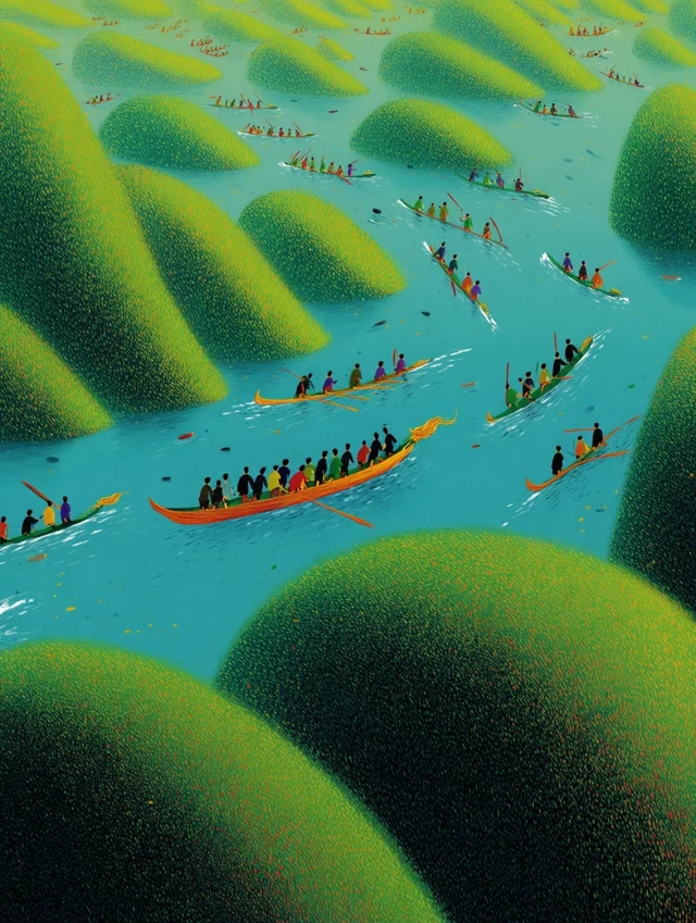 Dragon Boat Race Chinese Landscape Painting