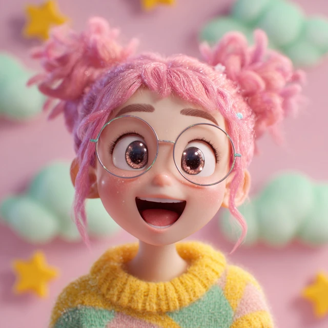 Cute Cartoon Avatar Pastel Colors 3D Render Kawaii