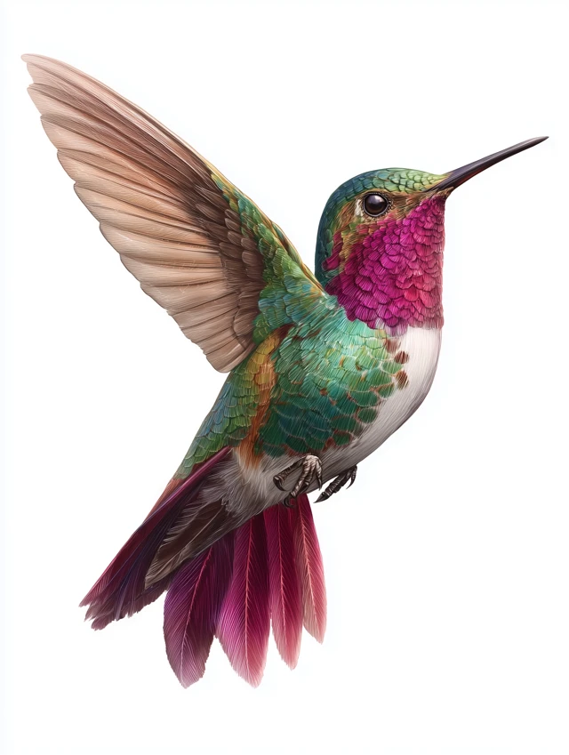 Hummingbird Illustration 8K - Vibrant Bird Art on White