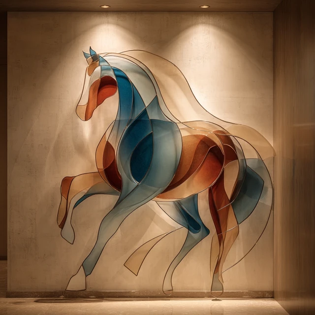 Elegant Glass Horse Wall Art for Luxury Hotel Lobby