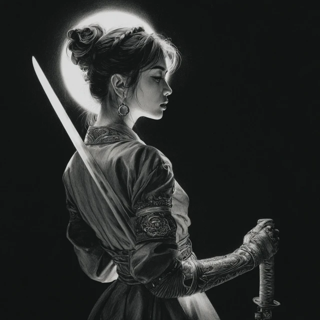 Elegant Samurai Woman with Sword Fantasy Art