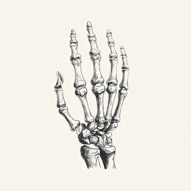 Hand Skeleton Illustration Black and White Sketch