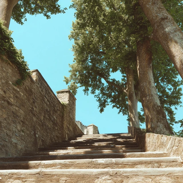 Stone Stairway to Castle Photography Summer Scene
