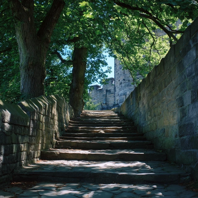 Stone Stairway to Castle Photography Summer Scene