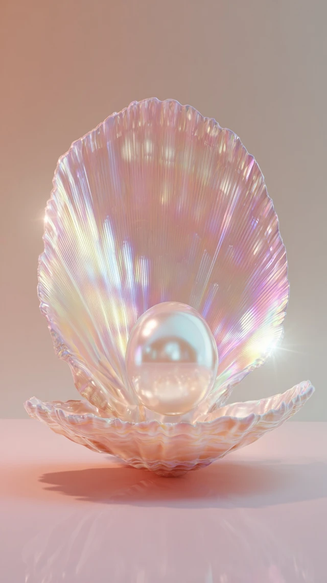 Luminous Pearl in Seashell 3D Render