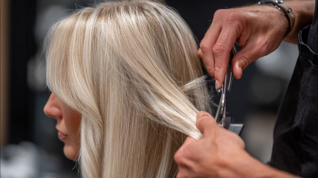Haircut Blonde Woman Salon Professional Hairdresser