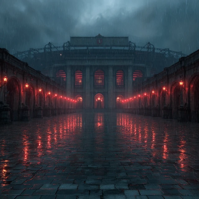 Rainy San Siro Stadium with Roman Architecture