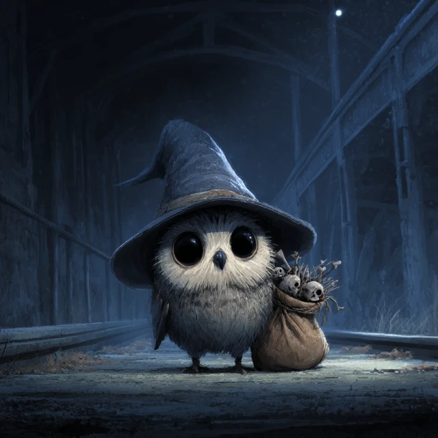 Cute Wizard Owl with Bones and Hat Digital Art