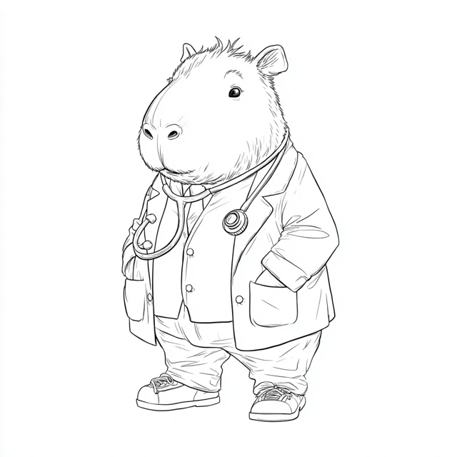 Capybara Doctor Coloring Page Simple Minimalist