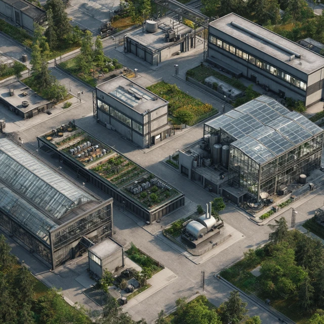 Modern Garden Factory Aerial View