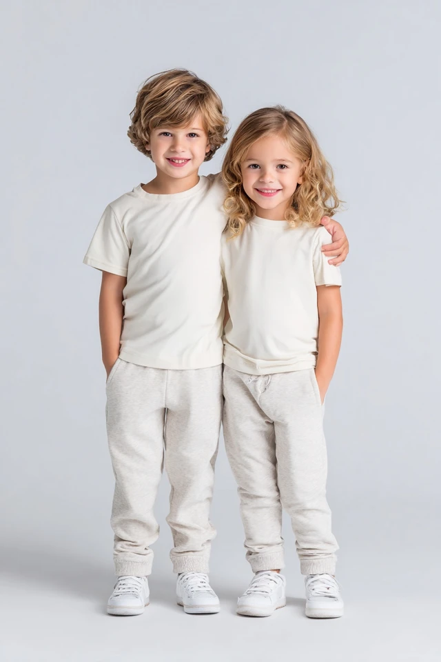 Kids Clothing Promo European Boy Girl Smiling Studio Shot
