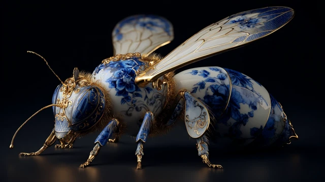 Porcelain Bee Art Blue and White Porcelain
