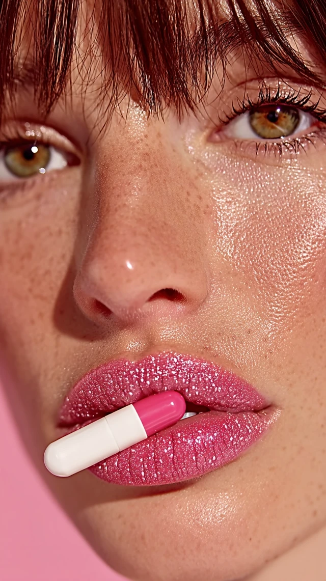 Pink Glossy Lips and Pill: Product Photography