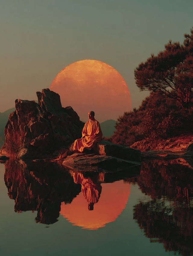 Meditation by the Lake Surreal Landscape Art