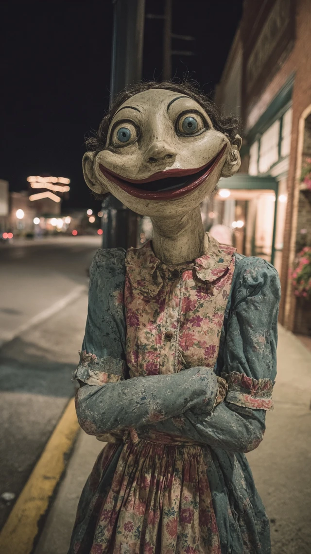 Creepy Dummy Woman Smiling at Night