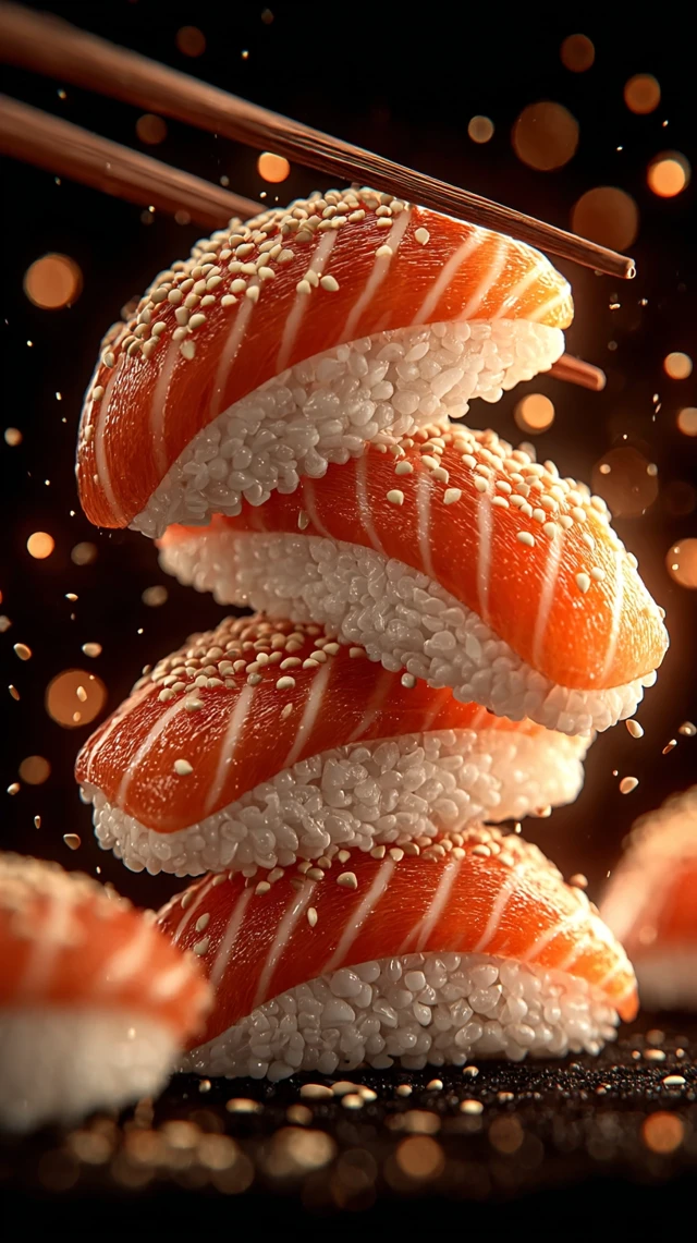 Delicious Sushi Nigiri: Floating in Air - Food Photography