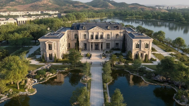 French Neoclassical Mansion Lake View Architecture Design