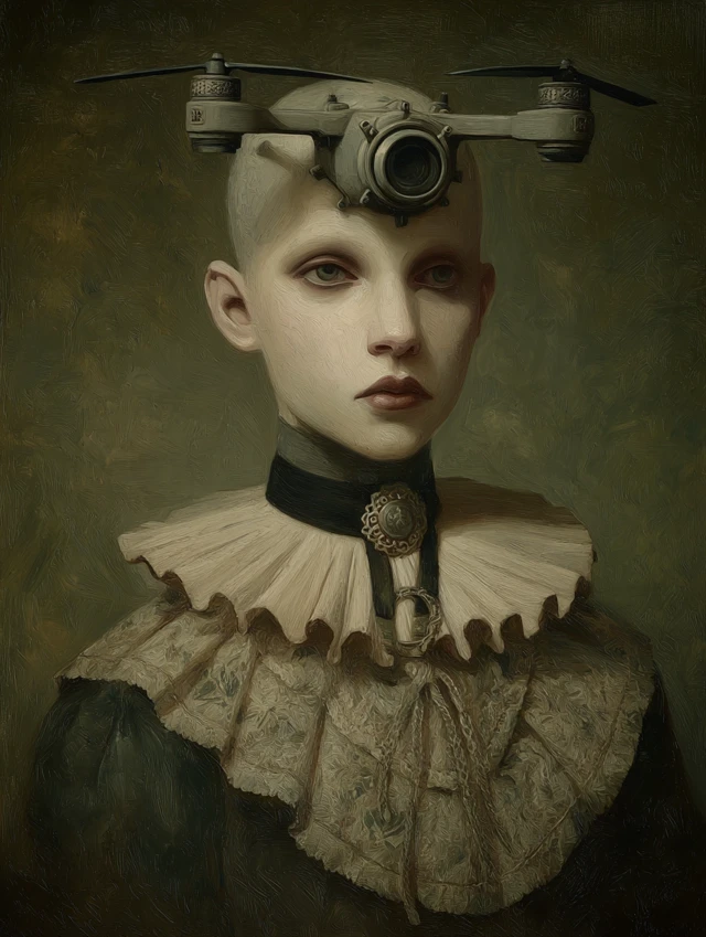 Victorian Gothic Portrait with Drone Head