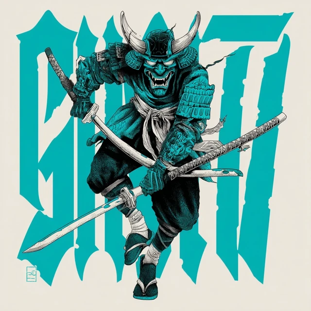 Hannya Mask Ninja Ghost Katana Art