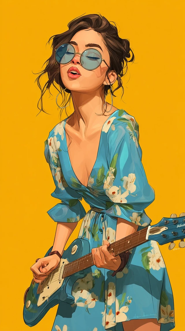 Girl with Guitar: Digital Caricature Art