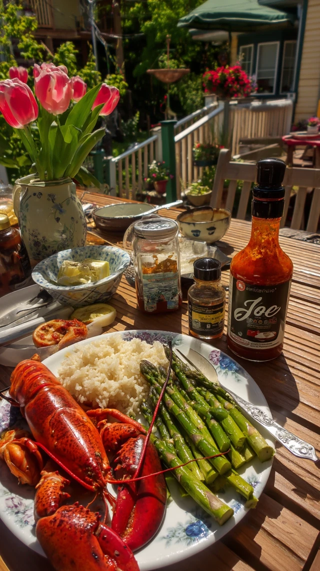 Lobster Asparagus and Joe Hot Sauce Sunny Quebec Day