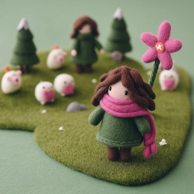 Handmade Miniature Girl in Fairy Forest 3D Render