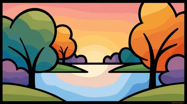 Cartoon Jungle Lake Sticker Vivid Colors