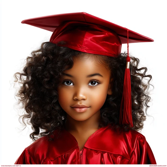 Young Black Girl in Graduation Cap Portrait