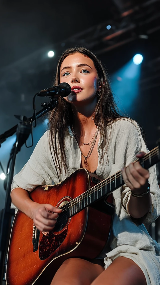 Acoustic Concert: Woman Singing with Guitar