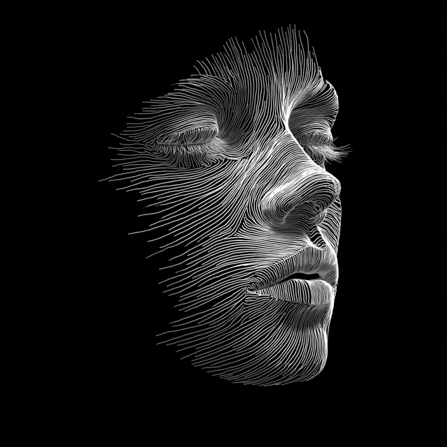 Abstract Line Drawing Face White Lines Black