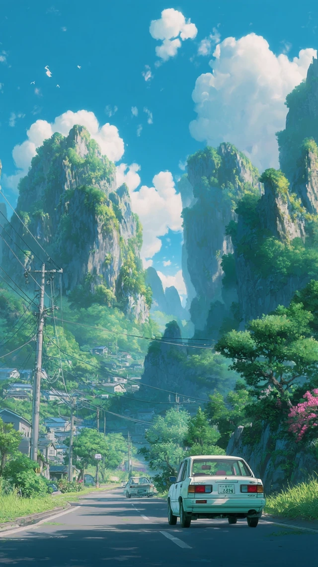 Anime Car Journey Picturesque Scene