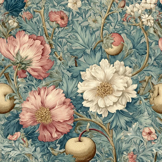 Monet Morris Floral Wallpaper Seamless Pattern