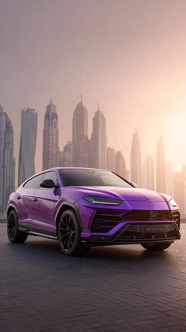 Purple Lamborghini Urus in Dubai High Resolution Photo