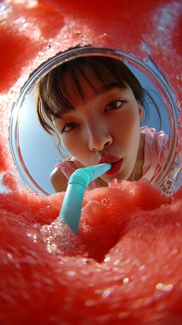 Watermelon Delight Young Woman Drinking