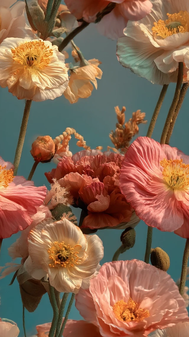 Delicate Flowers in Bloom: Poppies and Peonies