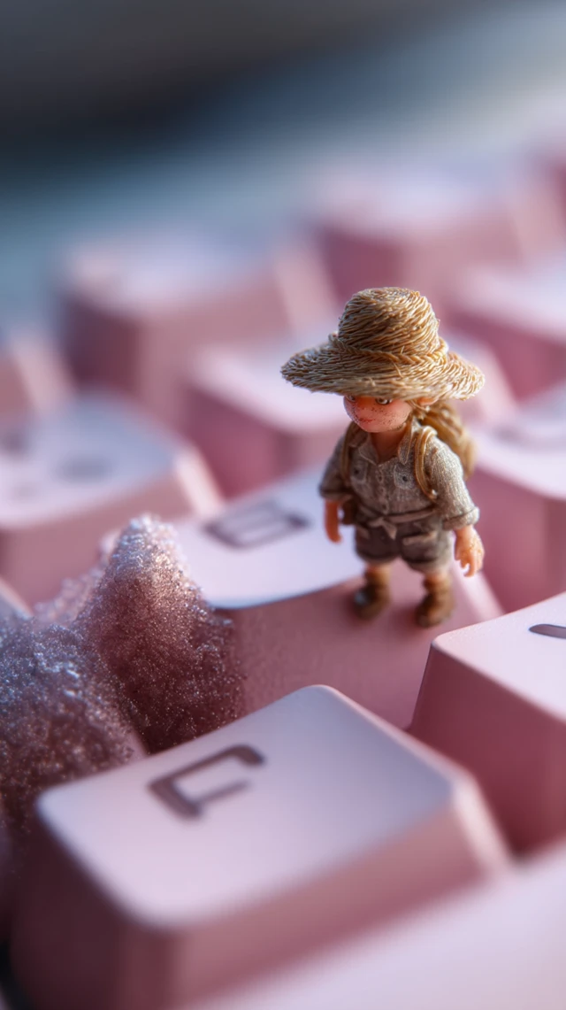 Tiny Explorer Doll on Pink Keyboard Keycap