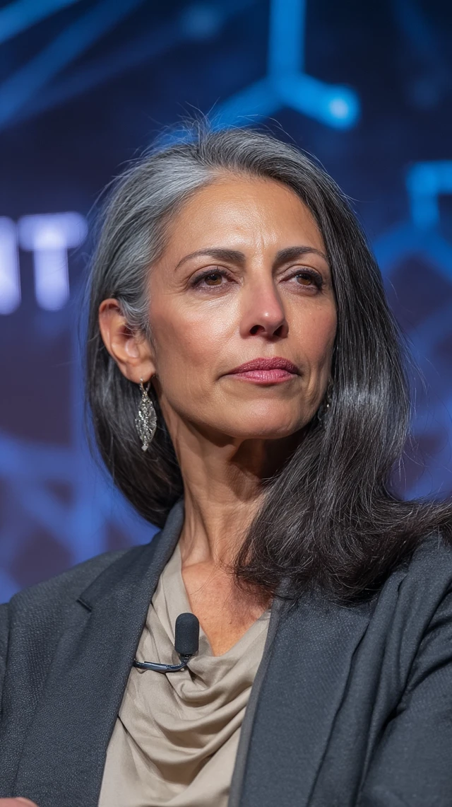 Professional Woman Speaker with Gray Hair