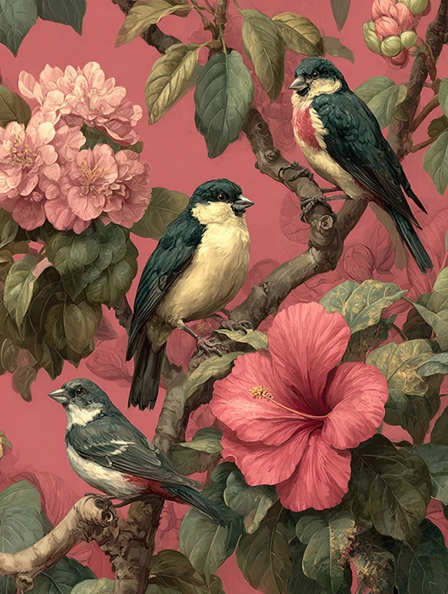 Chinoiserie Bird Painting Romantic Floral Art