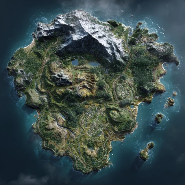 Island Map Fantasy Game AAA Videogame Environment