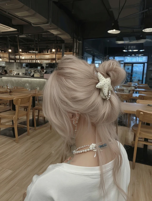 Woman with Pink Hair in Cafe Photorealistic